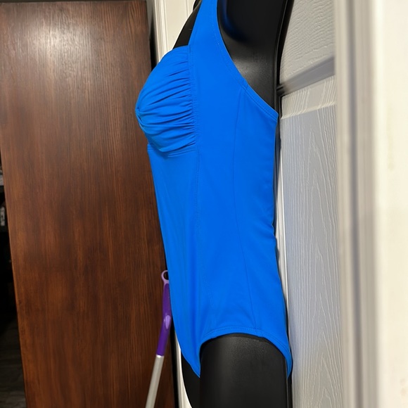 Blue retro one piece women’s swimsuit - Picture 3 of 6